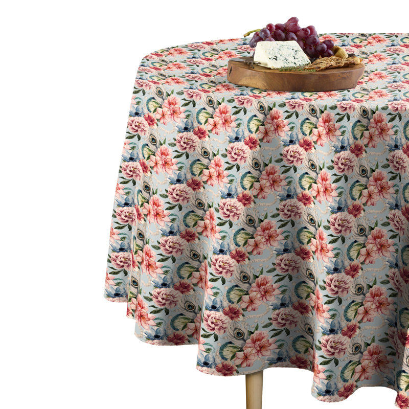 Channelle Floral Feathers Round Tablecloth, 70" x 70"