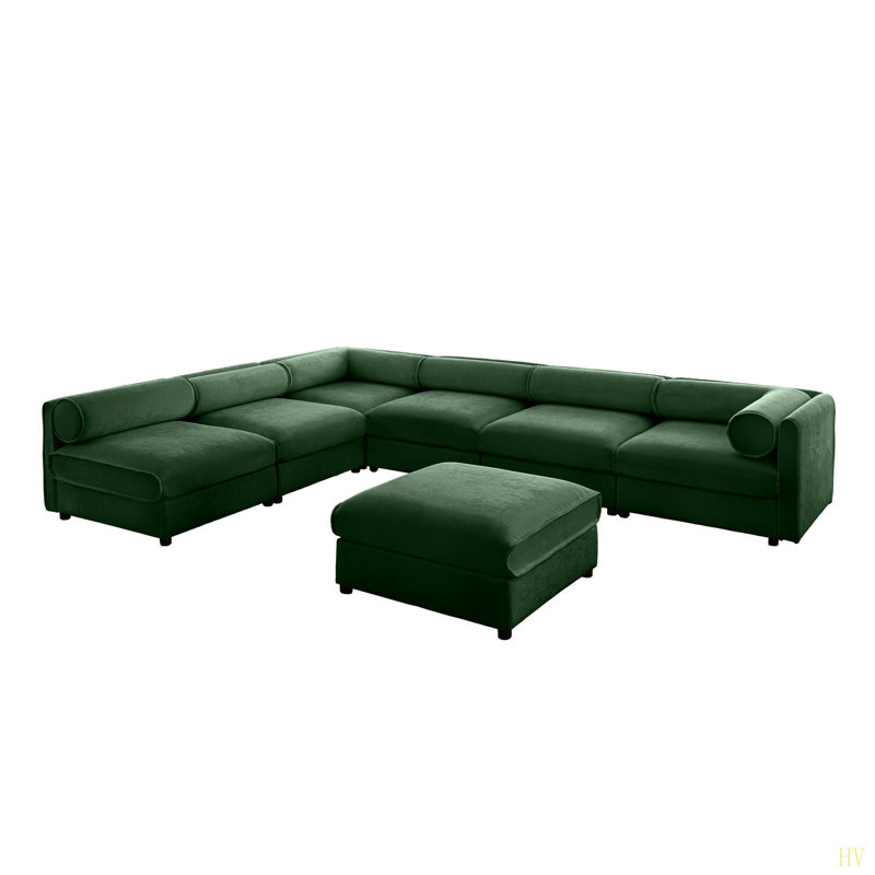 Canapé modulaire moderne avec rangement en tissu chenille doux de style contemporain Cylindrica pour le salon, Chenille verte