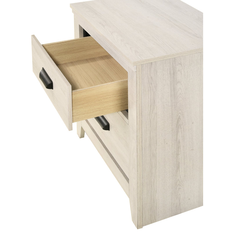 Beige Bedroom Nightstand With Two Drawers - Contemporary And Metal Pull Accents 2 In For Furniture Design Durability Storage Sophisticated Style