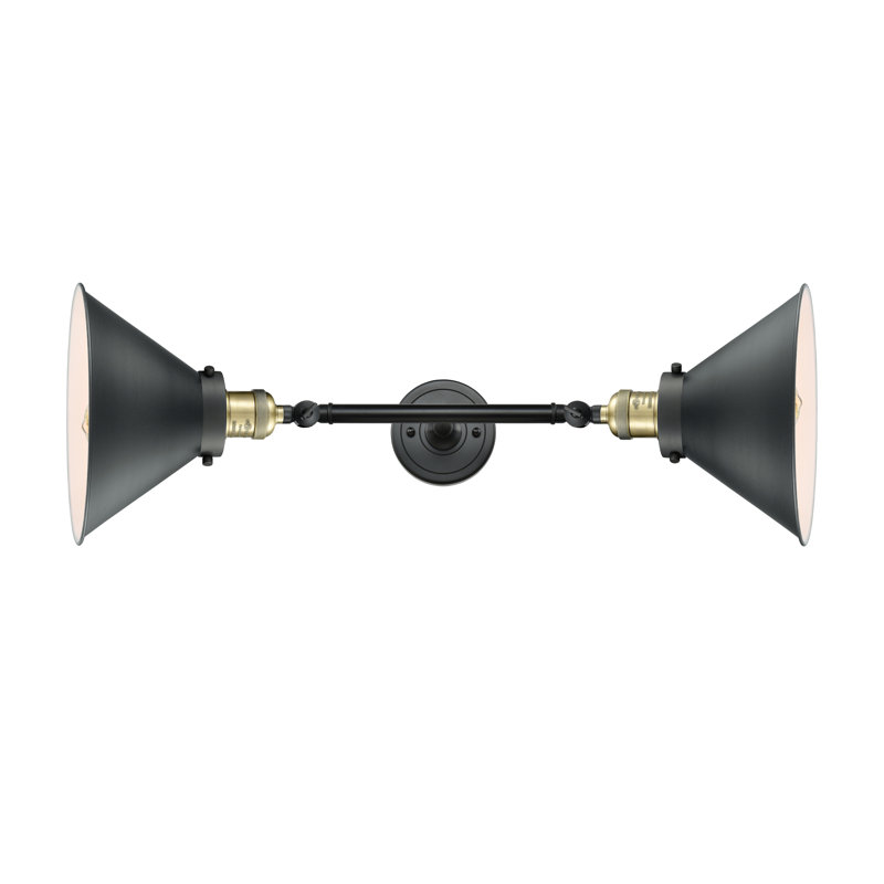 Reppert 2 - Light Dimmable Vanity Light, Matte Black, 6 Watt Vinage LED Bulb, Black Antique Brass