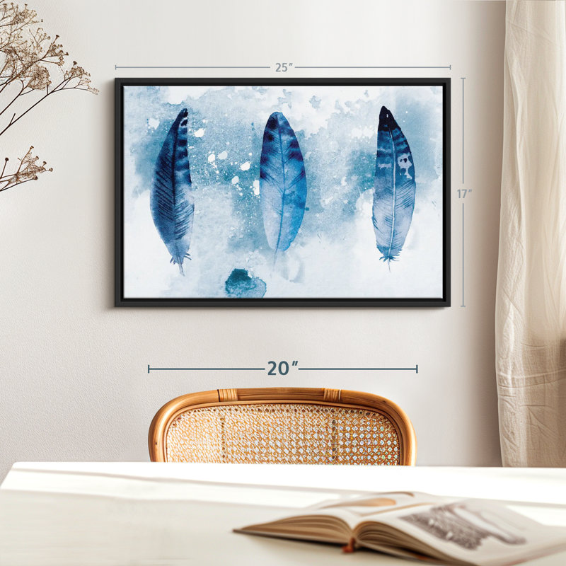 " Blue Grunge Feathers Canvas Print ", 17" H x 25" W