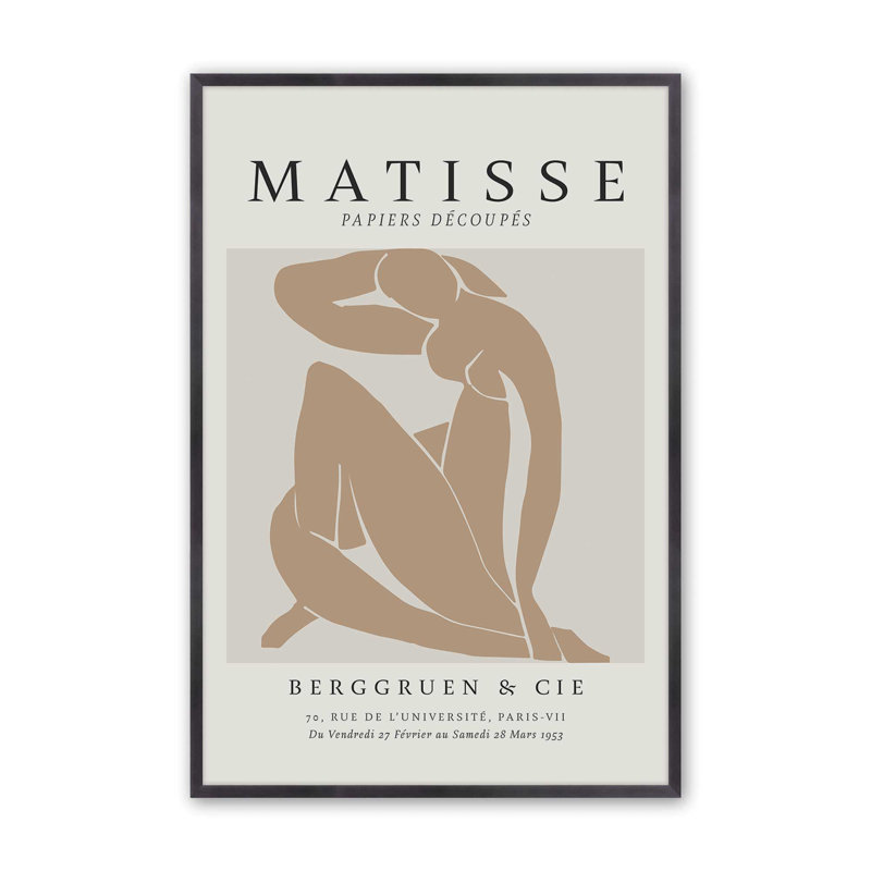 Matisse's Nude II en brun clair roulé, H 17,25 po x l 13,25 po x P 1,25 po, Reproduction encadrée sans passe-partout