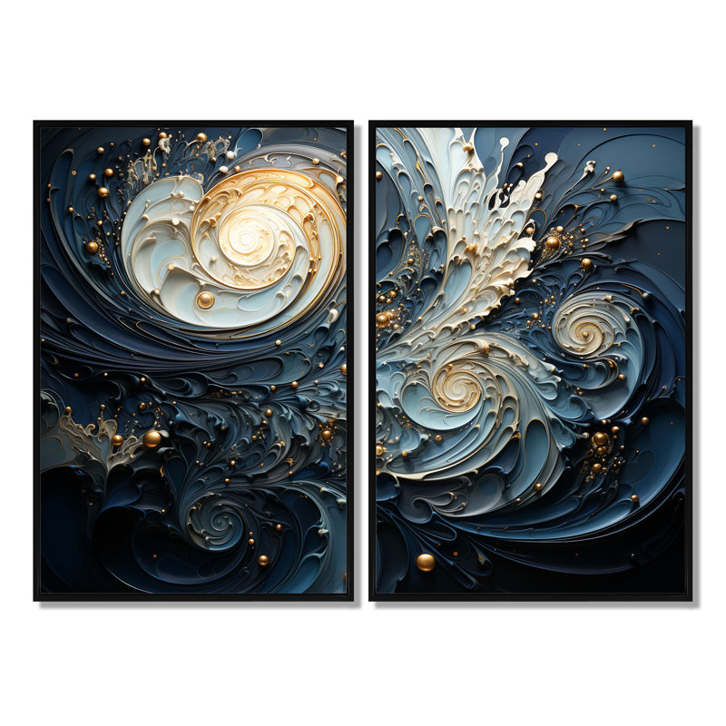 Spirales célestes III - Décoration murale spirales abstraites 2 pièces, Black, 36" H x 48" W, Impression encadrée flottante