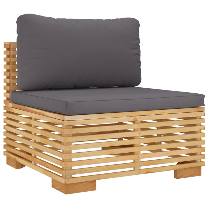 27.4'' Wide Wood Patio Sofa with Cushions, Dark Gray