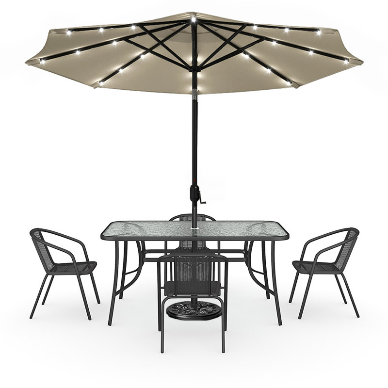 Donlon 4 - Person Patio Dining Set Umbrella Hole Included Rectangular Table, Black/Beige