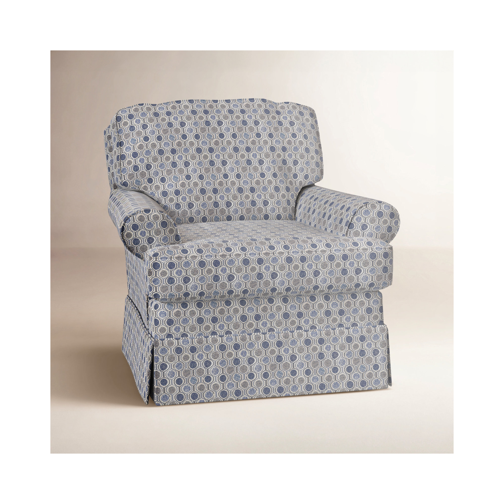 Upholstered Swivel Armchair, Smokey Blue Multicolored Performance