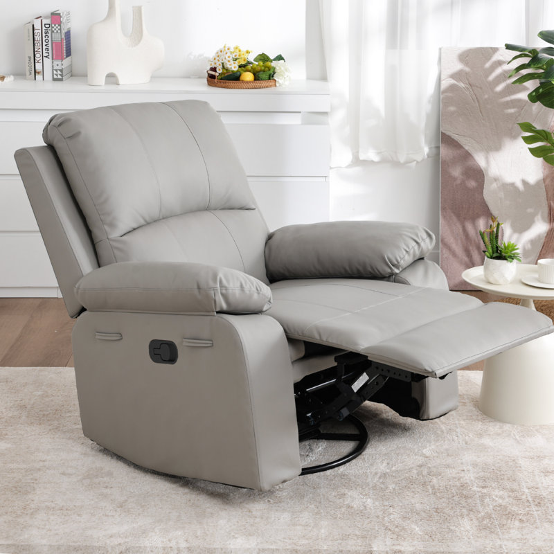 36.22" Faux Leather Manual Swivel Rocker Recliner, Beige
