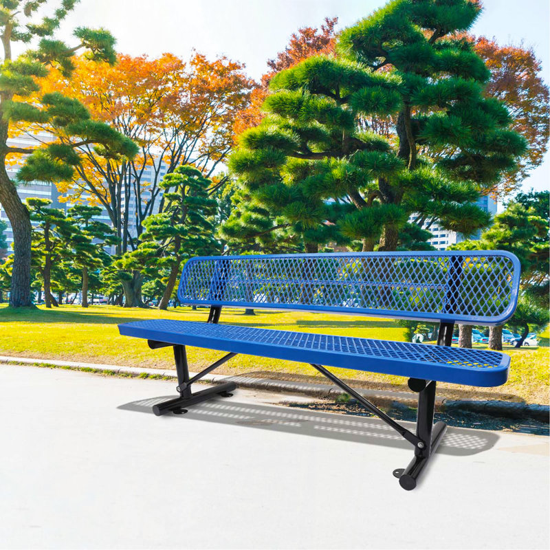 Banc d'extérieur en acier avec dossier, Bleu