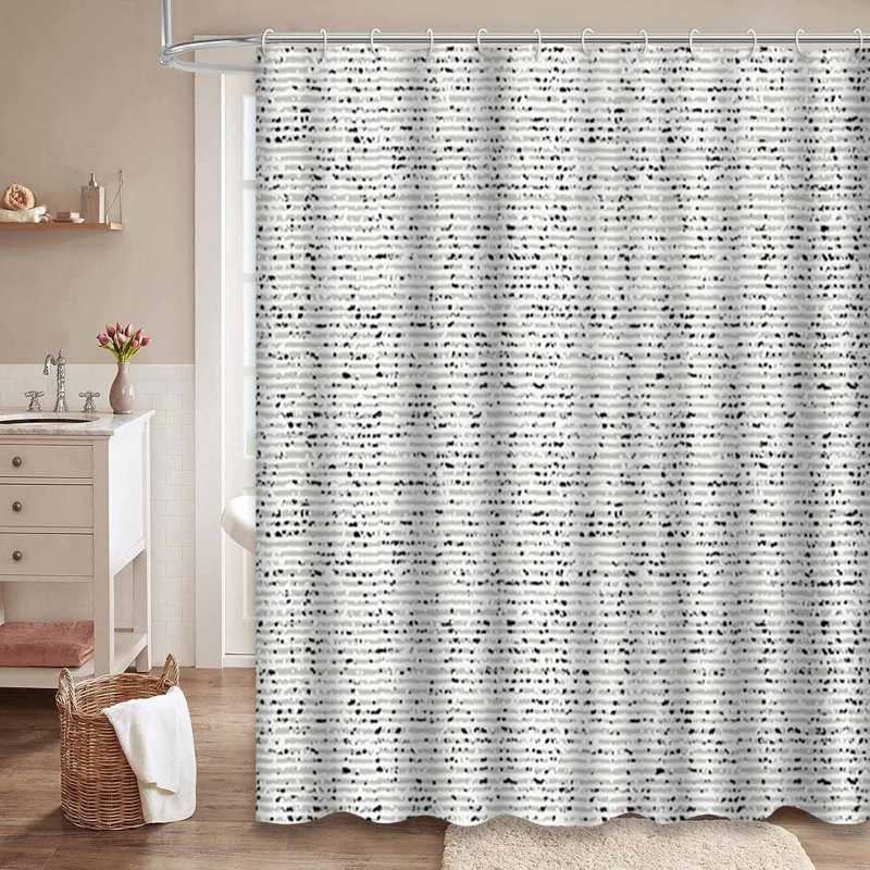 Rideau de douche sans couture à rayures abstraites et blanches avec 12 crochets, L 72 po x l 78 po