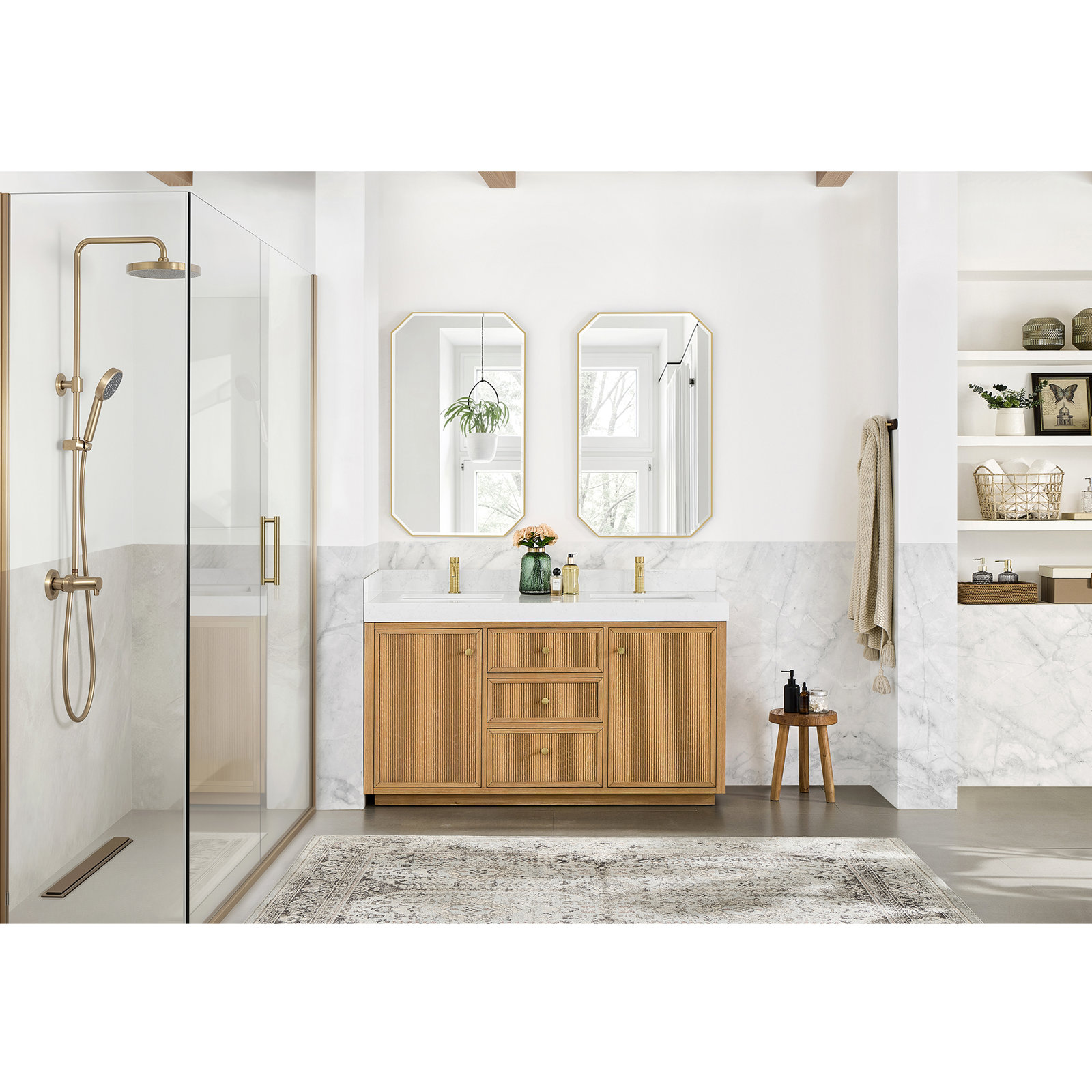 Thea 60" Double Bathroom Vanity, Fir Wood Brown