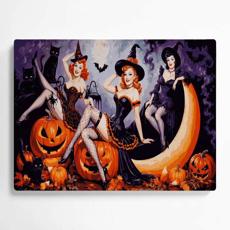 Halloween d'Halloween des années 1950 pin-up d'Halloween filles, art mural en métal brun, H 11 po x l 14 po