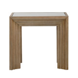 Marva 24" Wide Pine Wood Side Table w/ Glass Top, Light Warm Wash
