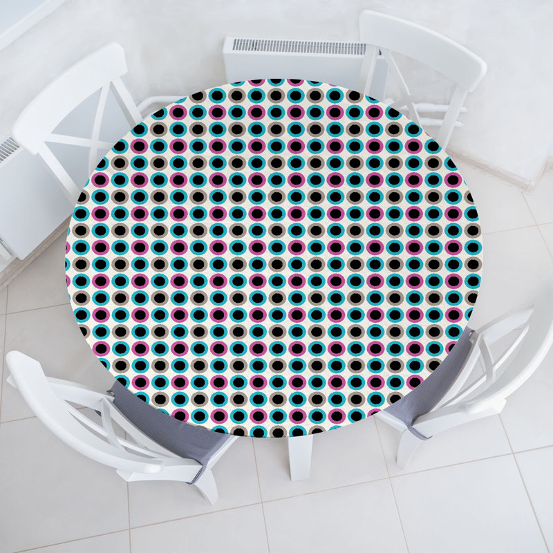 Gracie Oaks Geometrical Fitted Round Tablecloth Multicolor