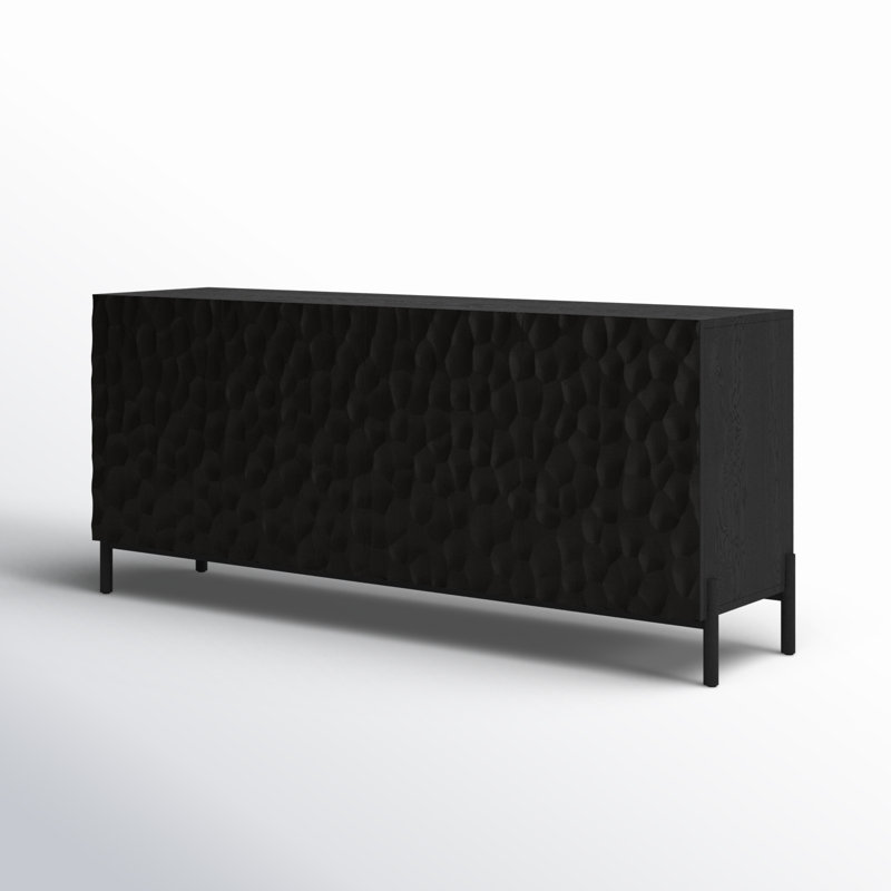 Fife 71'' Black Solid Wood Sideboard with Hand-Chiseled Doors