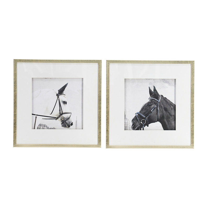De 2 décorations murales décoratives ornementales, 22 po x 22 po, cadres dorés, thème noir et blanc, 22 po x 22 po, finition dorée