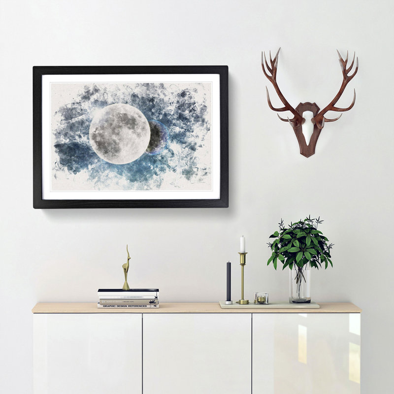 Earth Behind The Moon - Single Picture Frame Painting on MDF, Black Framed, 36cm H x 48cm W x 2cm D
