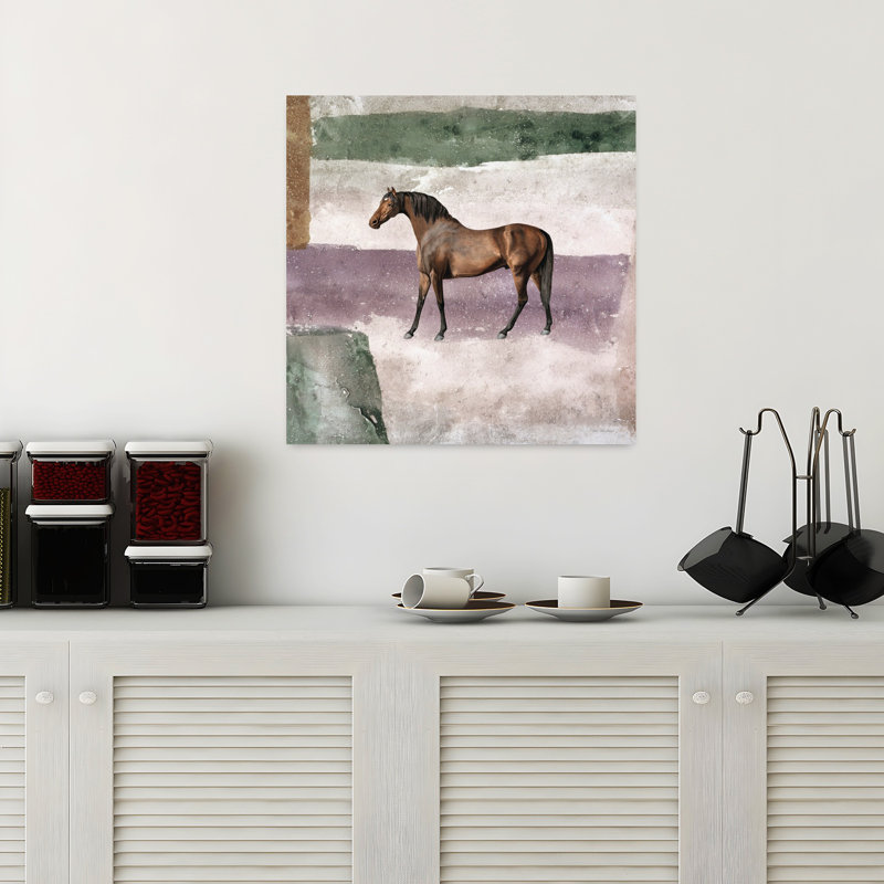 Cheval dans un champ, art contemporain abstrait, H 18 po x l 18 po