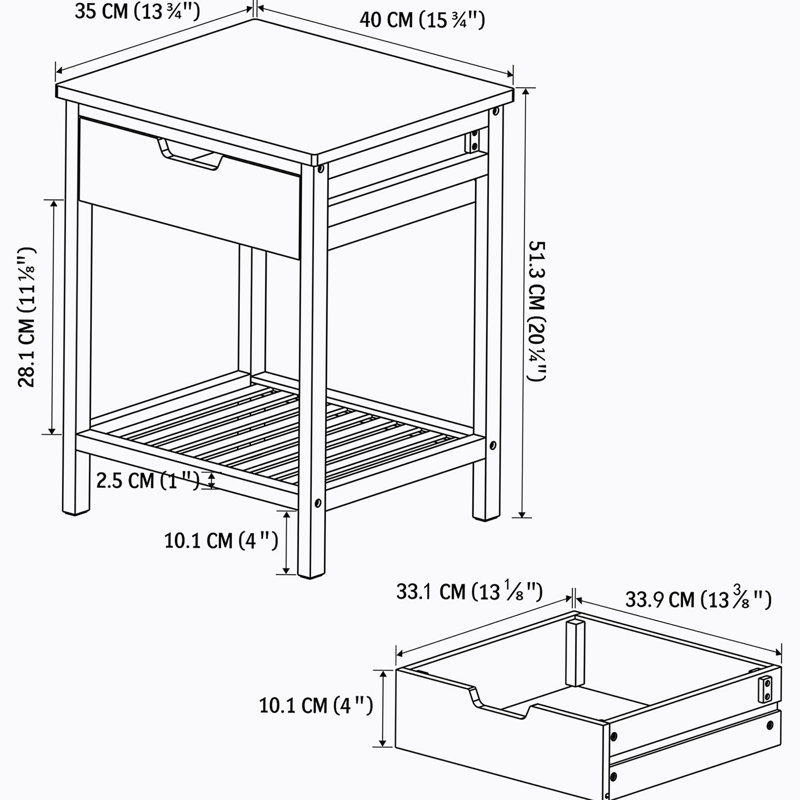 Table de chevet en bois massif Mamet, Noir