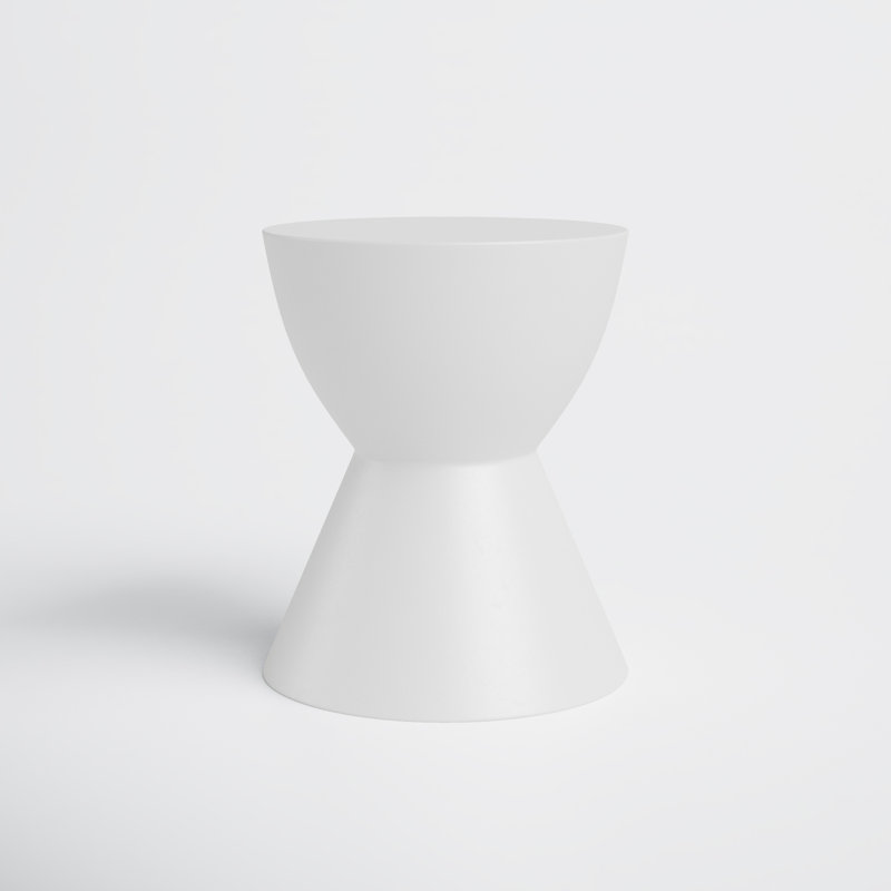 Ivory Ceramic Drum Shape Outdoor Accent Table