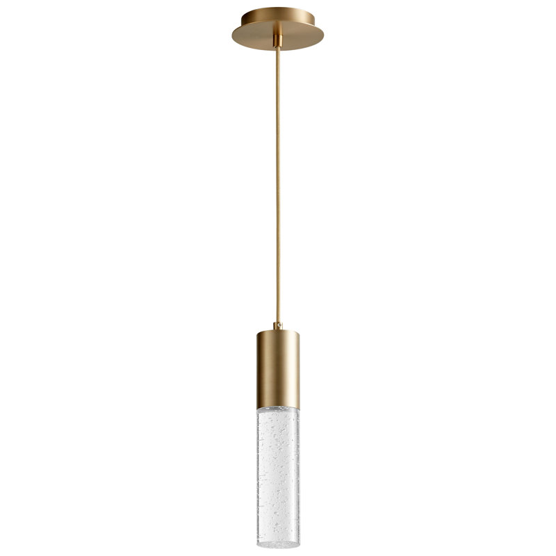 Luminaire suspendu cylindrique à 1 lumière DEL, Laiton vieilli, H 133,37 po x l 2 po x P 2,75 po