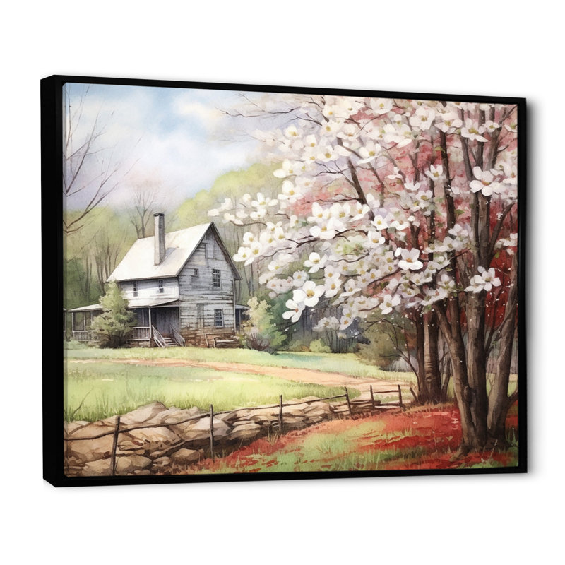 White Grey Dogwood At The Farm III - Dogwood Wall Art, 16" H x 32" W, Brown, Floater Framed Print