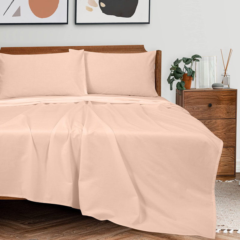 Ensemble de draps 100% coton à densité de tissage 300 fils Royale Linens - 4 draps - 1 housse, 1 drap plat et 2 taies d'oreiller - Ensemble de draps doux
