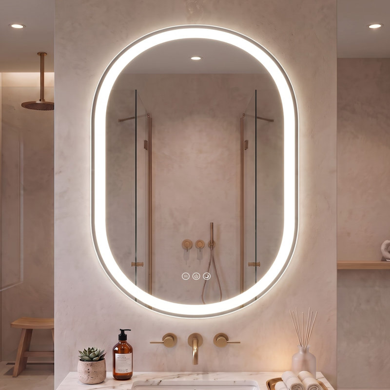 Miroir de meuble-lavabo à DEL à intensité variable sans cadre 22 po x 32 po Lancer, Oval