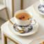 Ensemble de tasses à thé et soucoupes en porcelaine fine gaufrée Interglio, ensemble de 3 tasses à café de style rétro pour femme, cadeau de mariage, rose ciel étoilé