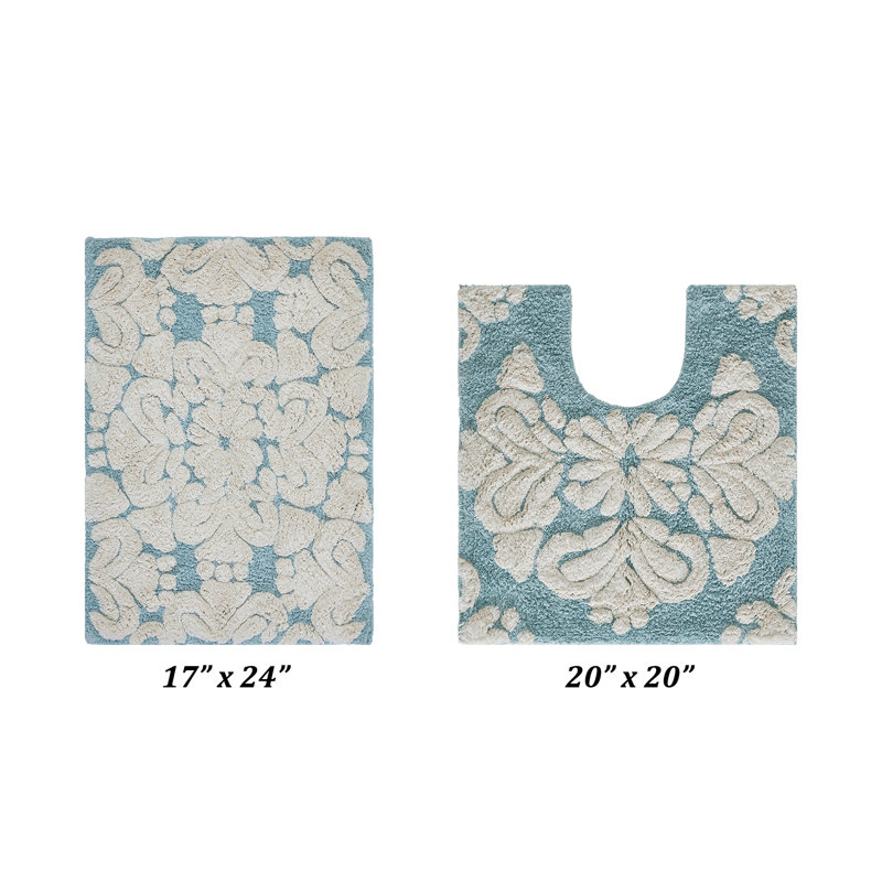 Danitra Premium 100% Cotton 1885 GSM 2-Piece Bath Rug Set, OEKO-TEX® Certified, Non-Slip Spray Latex Backing, Plush Tufted Bath Mat & Contour Rug for Sink, Vanity & Toilet Areas, Super Absorbent, Machine Washable, Blue
