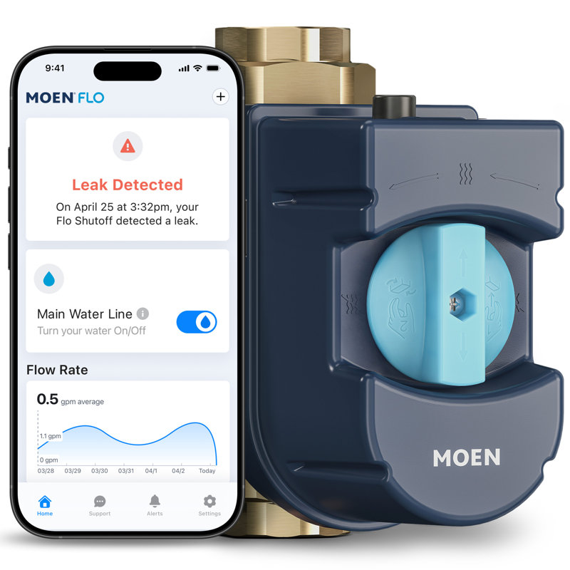 Moen Flo Shutoff, détecteur automatique de fuite d'eau et arrêt, 1 1/4 po, Fermeture de l'eau intelligente de 1 1/4 de pouce