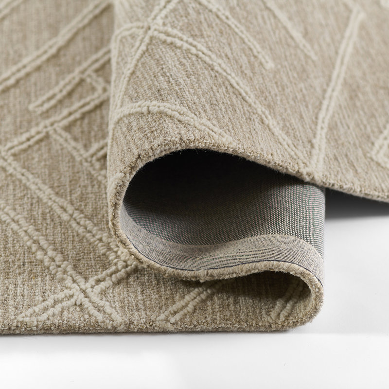 Tapis beige en laine touffeté à la main Wendell, Rectangle de 5 pi x 8 pi