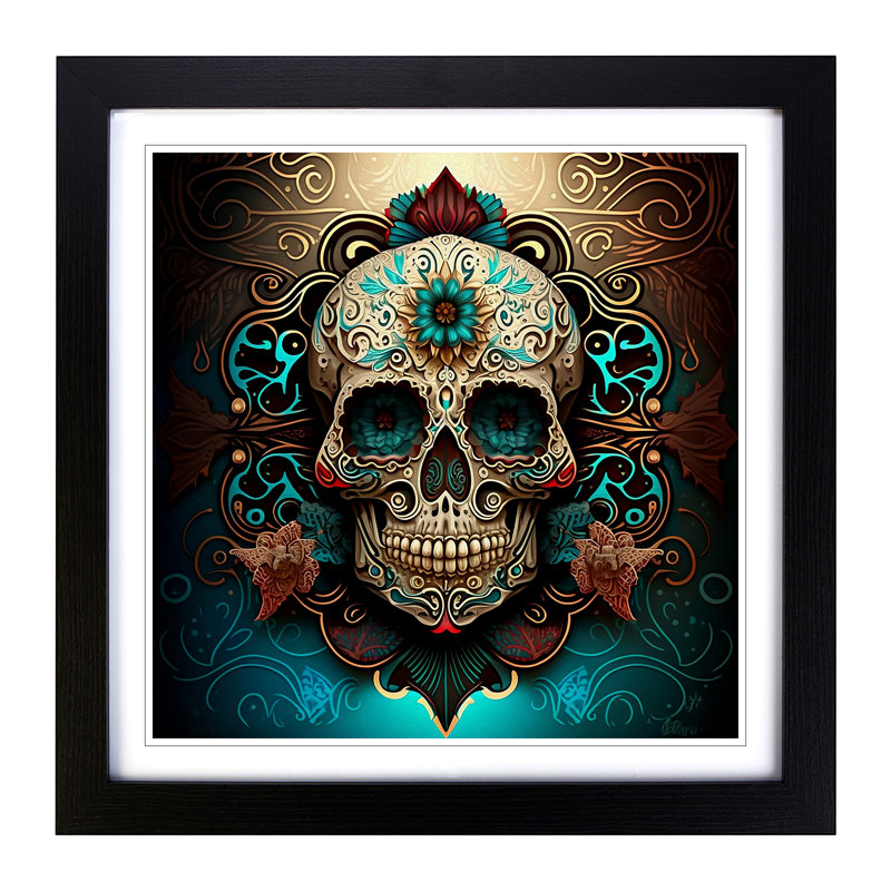 Sugar Skull Art Deco - Framed Print, Black