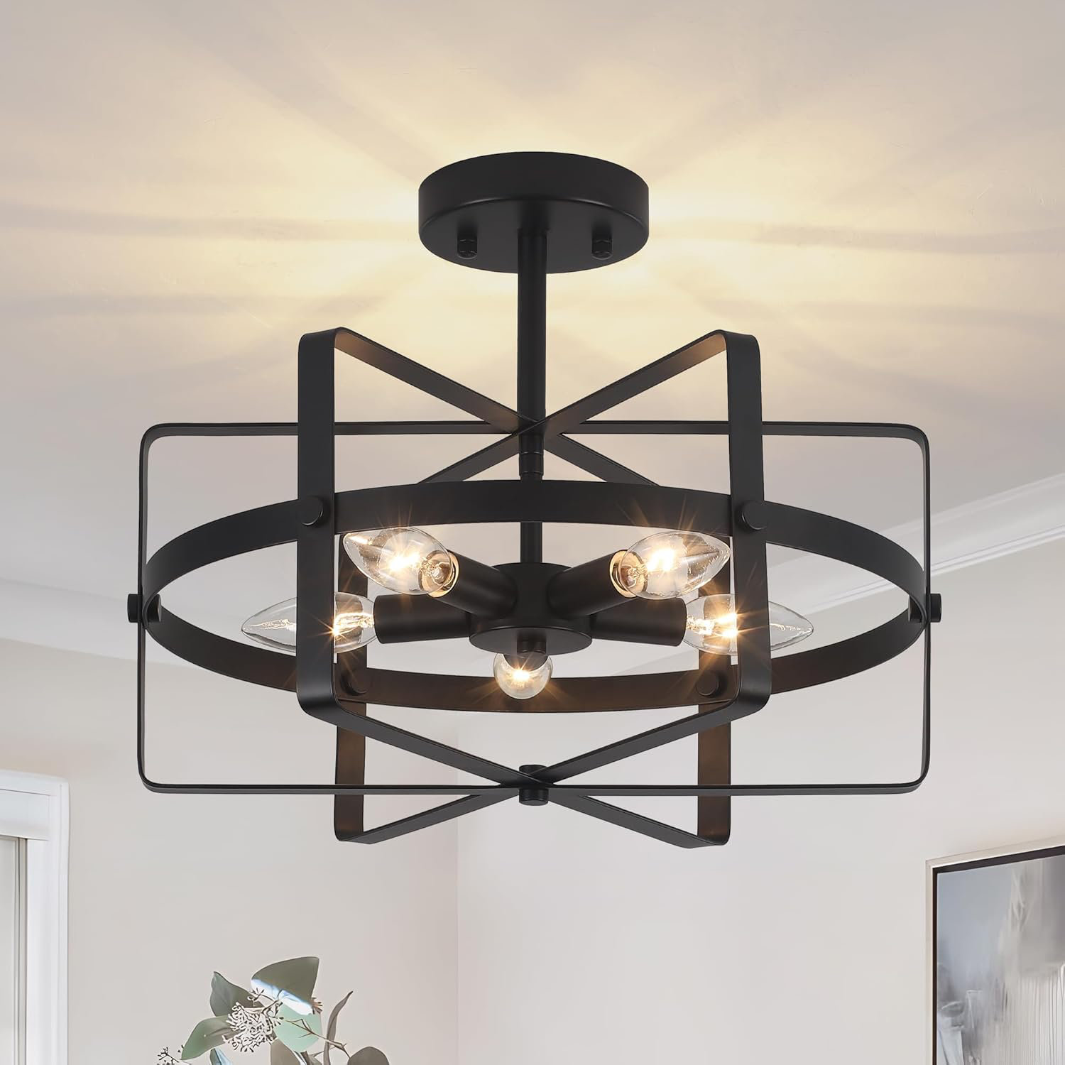 MABOSY 5-Light Black Semi Flush Mount Ceiling Light 12.59'' Modern ...