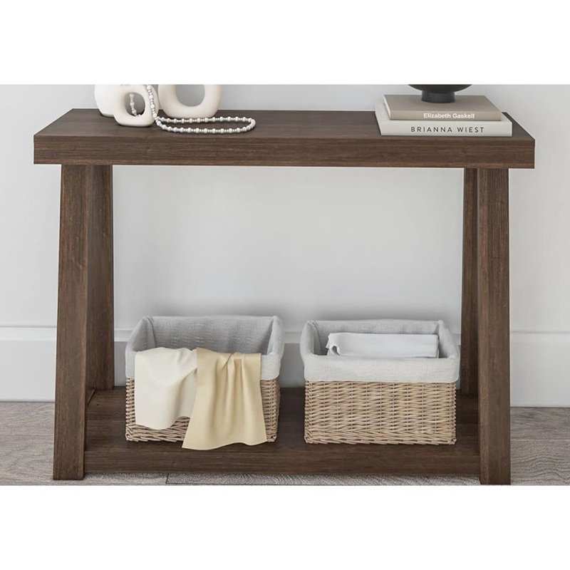 Solid Wood Console Table With Storage, 46.25 Inch, Sofa Table With Shelf, Narrow Entryway Table For Hallway, Behind The Couch, Living Room, Foyer, Easy Assembly, Walnut