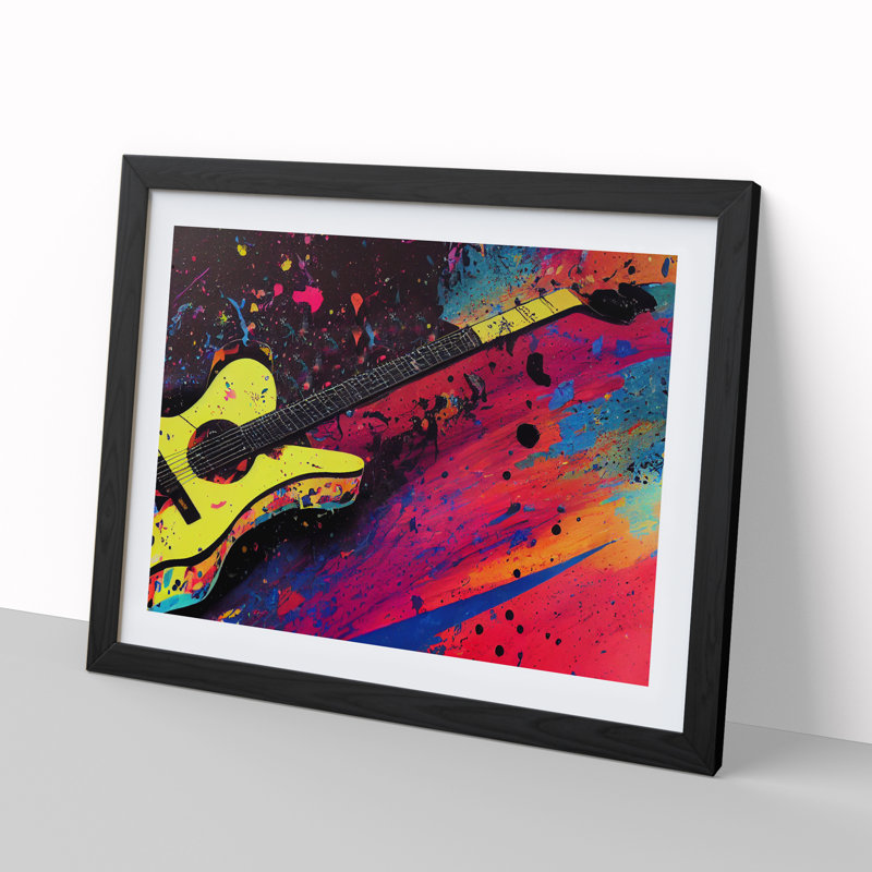 Gorgeous Guitar Splatter Abstract - Single Picture Frame Print, Black Framed, 25cm H x 34cm W x 2cm D