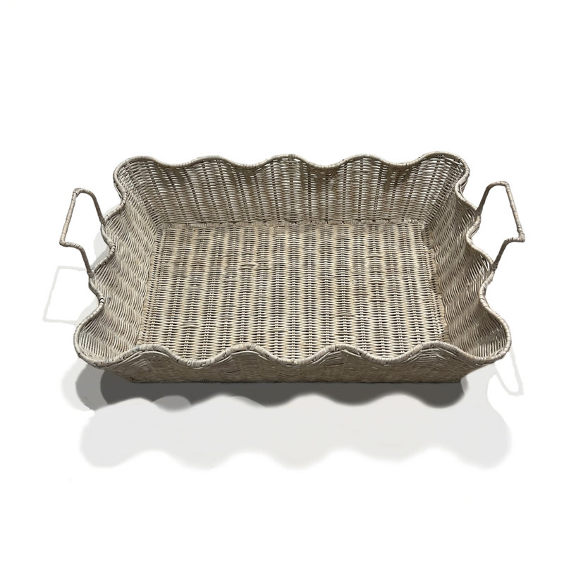Rattan/Wicker Decorative Tray, White Wash, 5" H x 23.75" W x 17" D