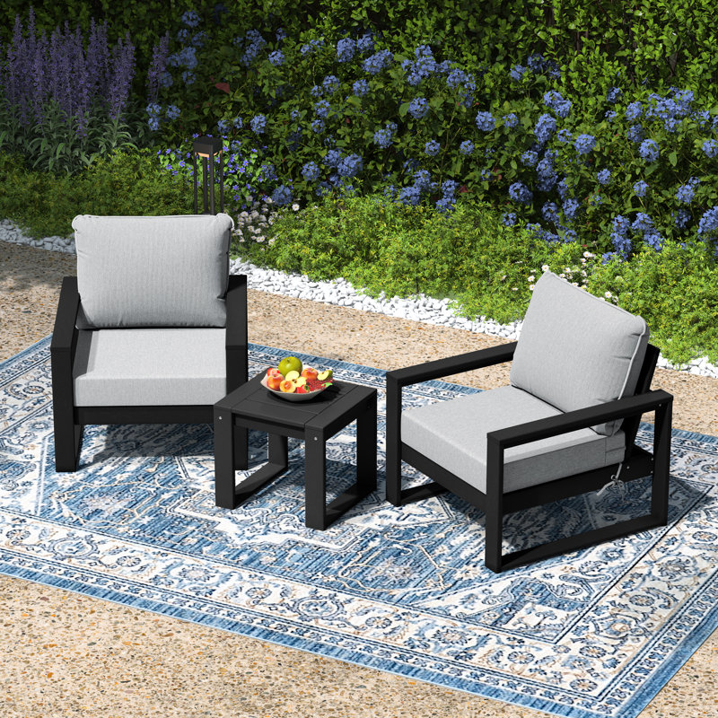 Patio Sectional 3-Piece Deep Seating Set With Frame, Light Gray, Black