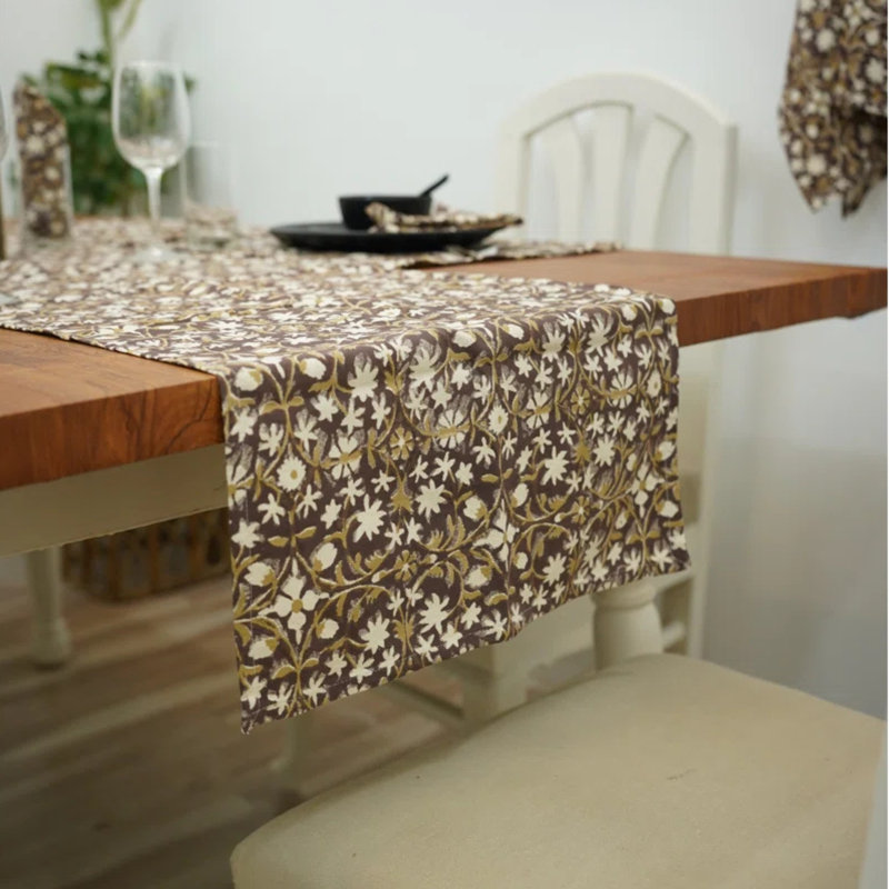 Chemin de table Red Barrel Studio® Exotic, chemin de table en coton doux, Mahalaxmi, brun, Rectangle 10 po