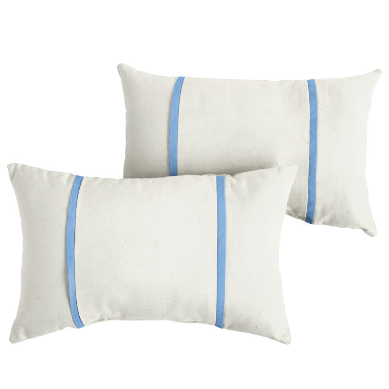 Furston Striped Outdoor Reversible Throw Pillow, 13" x 20", White/Blue