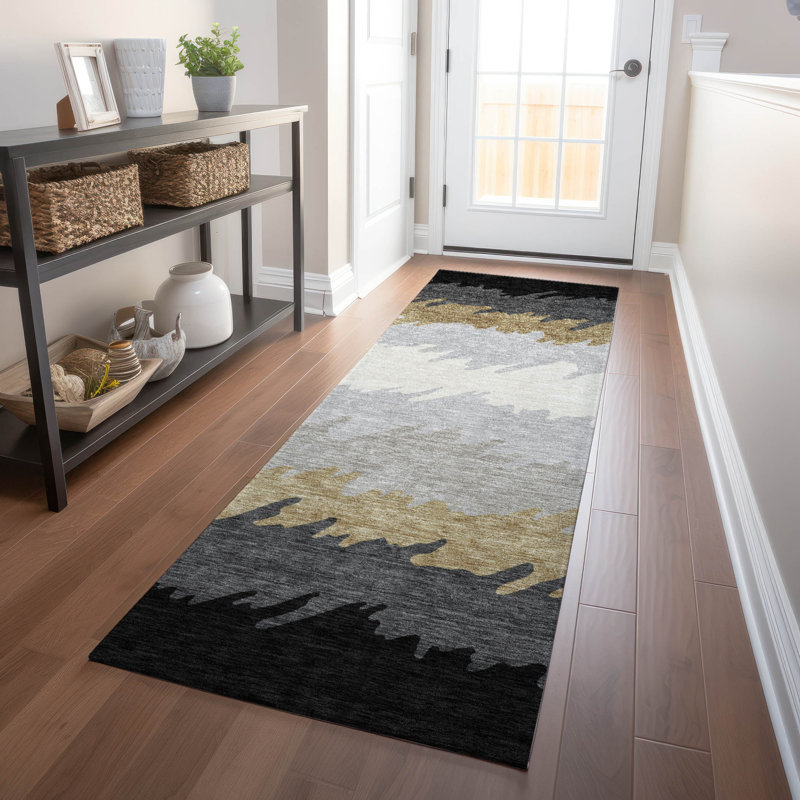 Tapis noir en tweedy lavable à la machine Premium, Tapis de couloir 2 pi 3 po x 7 pi 6 po