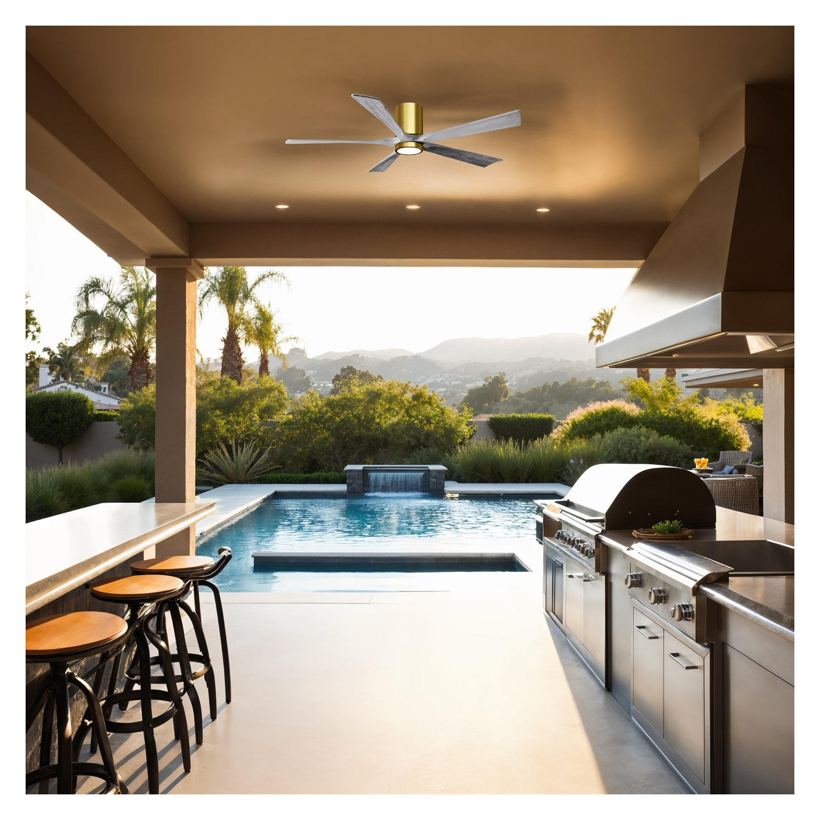 Irene 5 - Blade LED Ceiling Fan with Light Kit Included, Brushed Brass, Barn Wood Tone, 60"