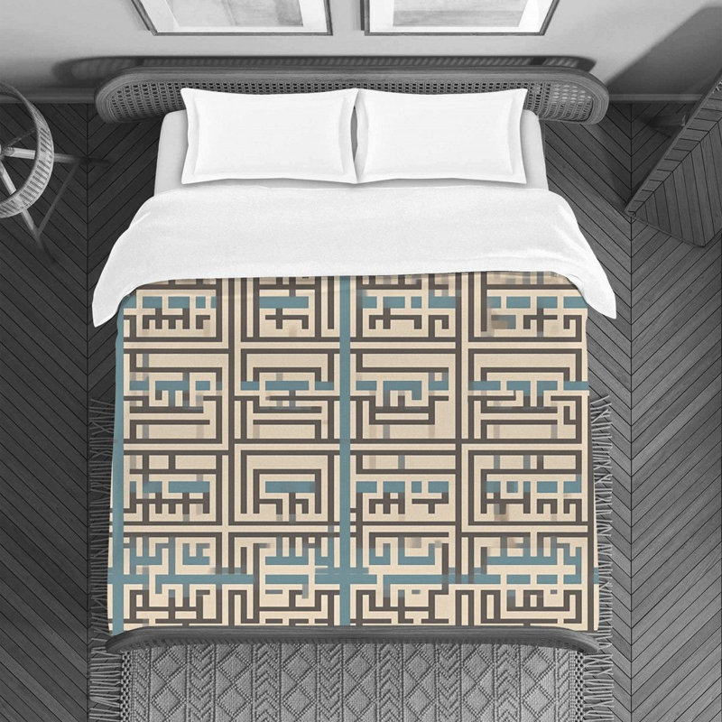 Housse de couette Mandala, Housse de couette simple, Bleu / brun