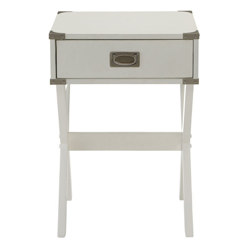 White End Table With Storage Drawer - Practical And Attractive Design Modern Stable Wooden Base For Bedrooms, White