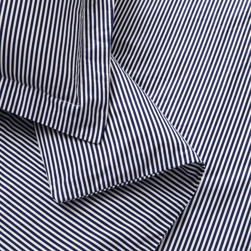 Brooklyn Loom Pinstripe Comforter Set, Queen Comforter + 2 Standard Shams, White/Navy