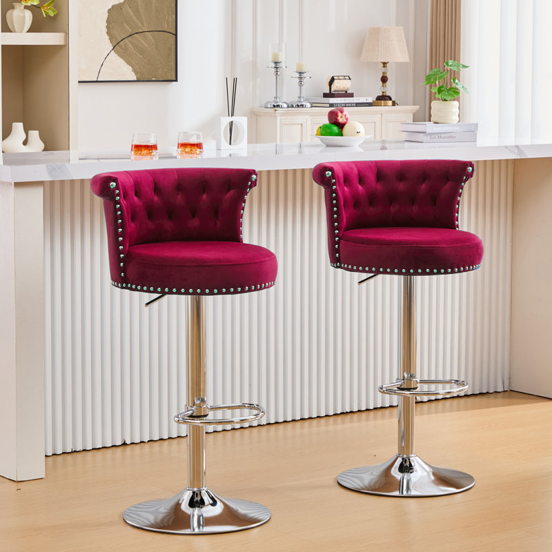 Swivel Velvet Bar Stool (Set Of 2), Purple