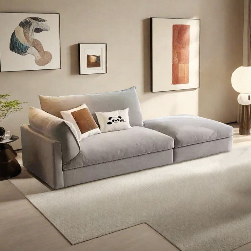 Canapé-lit en coton et lin avec repose-pieds, Orienté à gauche (vu de face), Gris