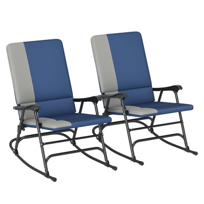 Outdoor Rocking Chairs Set of 2, Portable Foldable Camping Chair, 400 lbs Capacity, Dark Green