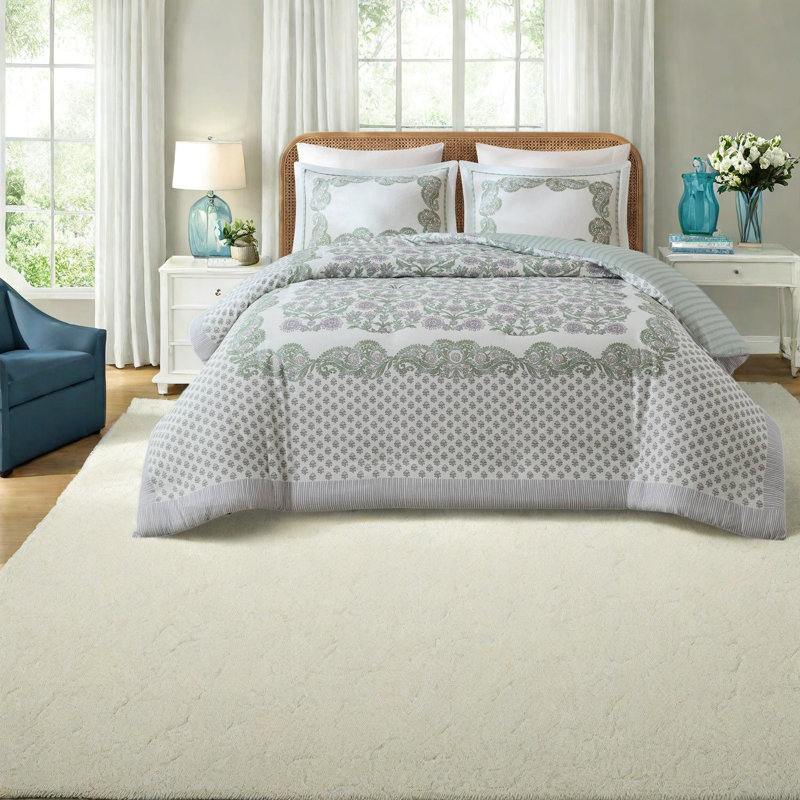 Piece Green Bedding Sets, Full Queen Polyester Floral Duvet Set for Home