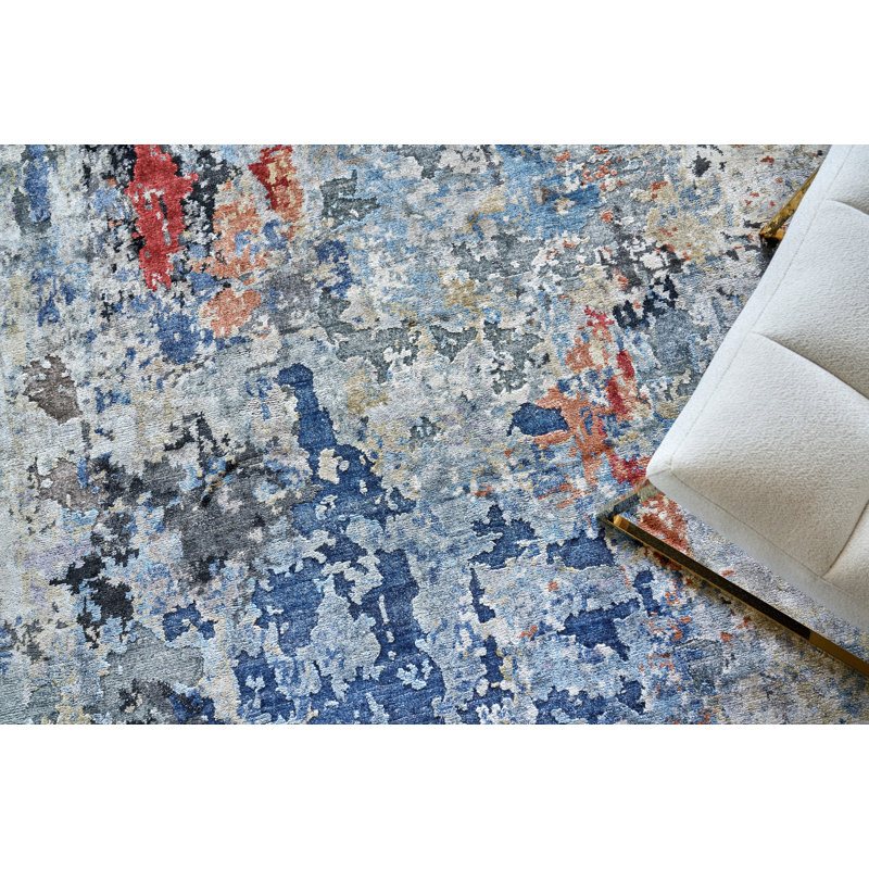 Laureno Hand-Knotted Blue/Gray Area Rug, Rectangle 8' x 10'