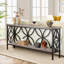 Console extra-longue étroite, canapé industriel à 2 niveaux avec tablettes de rangement, brun rustique et noir